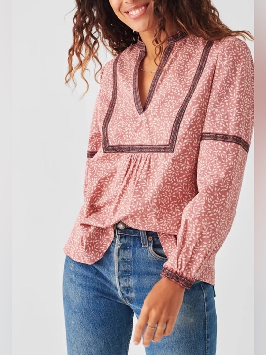 Faherty Tops - Faherty Aurora Leaf Print Peasant Top – Size M – 100% Organic Cotton
